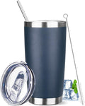 20 oz Tumbler with Lids and Straws, Stainless Steel Insulated Travel Coffee Mug, Double Wall Vacuum Insulated Tumblers, Powder Coated Coffee Tumbler for Cold & Hot Drinks (Navy Blue)