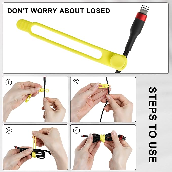 100Pcs Silicone Cable Ties Cord Organizer for Bundling Earphone, Phone Charger, Computer Cords, Reusable Cable Ties Wire Organizer in Home,Office,Kitchen,School (5 Colors)