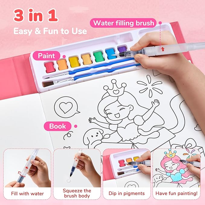 JoyCat Paint with Water Coloring Books for Toddlers, Watercolor Painting Sets for Kids Ages 3-5 4-8, Arts and Crafts Drawing Activities Toy Birthday Gifts for Boys Girls (Party)