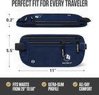 VENTURE 4TH Money Belt for Travel – Slim Hidden Under-Clothes RFID Blocking Anti-Theft Passport Holder & Travel Wallet Pouch for Men & Women to Protect Cash, Cards & Documents (Navy Blue)