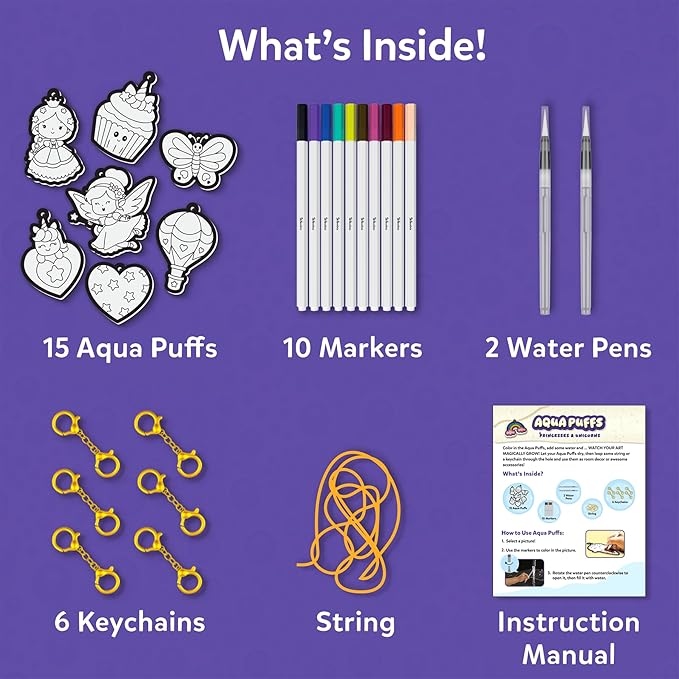 Skillmatics Aqua Puffs - 3D Art Kit, Princesses & Unicorns, Mess-Free Paint by Number Craft for Kids, DIY Color Activity, Screen-Free Fun, Best Gift for Girls & Boys Age 4, 5, 6, 7, 8, 9, 10