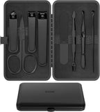Precision 8 Pieces Men’s Nail Grooming Travel Kit, Stainless Steel Manicure Set with Fingernail & Toenail Clippers, Nail File, Slant Tip Tweezers, Cuticle Scissors, Cuticle Pusher, Travel Case