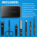 HUMMINGBIRD Manicure Kit for Men, 7 Piece Stainless Steel Mens Nail Grooming Kit with Travel Case, Includes Mens Nail Clippers Set, Nail File, Slant Tip Tweezers, Cuticle Scissors, Nail Care Tools