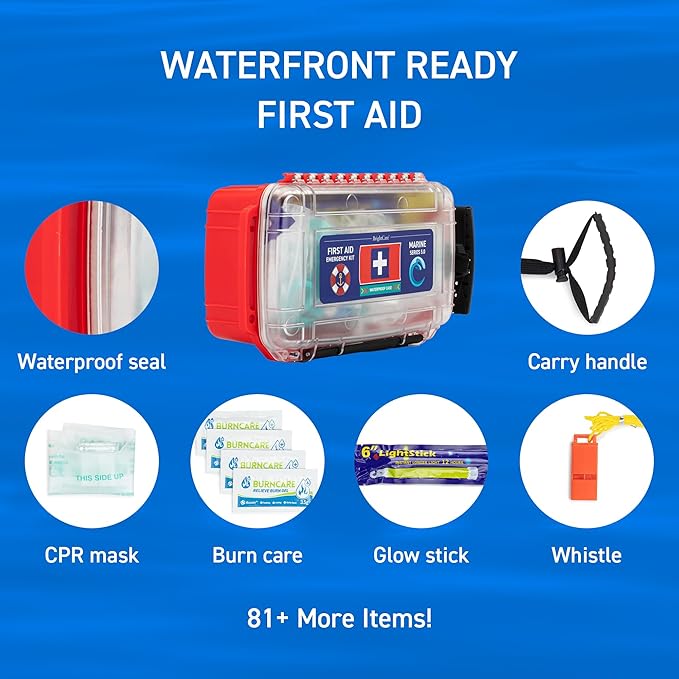 Marine Waterproof First Aid Kit for Boat, Kayak, Sailing & Beach – Floating Hard Case with Emergency Medical Supplies, Survival Gear & Safety Essentials