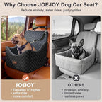 JOEJOY Elevated Dog Car Seat for Small/Medium Dogs up to 35 lbs, Memory Foam Booster Seat with Detachable Washable Cover, Travel-Safe Car Bed with Safety Belts & Storage Pockets, Dark Grey