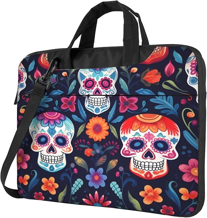 Laptop Bag Case Colorful Sugar Skull Flower Computer Messenger Shoulder Bag Laptop Sleeve Briefcase
