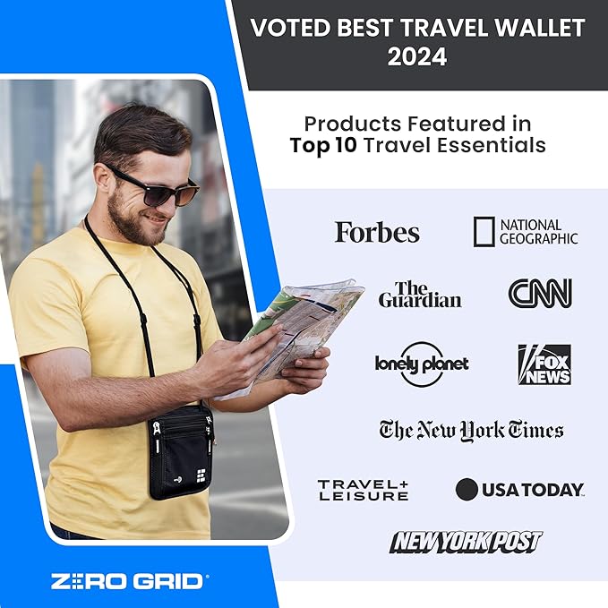 Neck Wallet for Travel & Passport Holder with RFID Blocking - Slim & Easy to Conceal Nylon Travel Pouch for men & women - Holds Phone, Cash, Cards, Keys - Sweat & Water Resistant - XLarge - Black