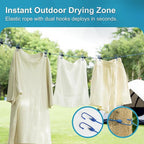 2 Pack Retractable Portable Clothesline, Windproof Clothes Line for Outdoor Camping, Travel, Laundry Drying with 12 Clips for Cruise, Hotel & Home-Sapphire Blue & Sky Blue