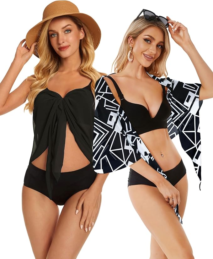 CHICGAL 2 Pieces Women Beach Sarong Bathing Suit Wrap Skirt Sheer Bikini Swimsuit Cover Ups for Swimwear