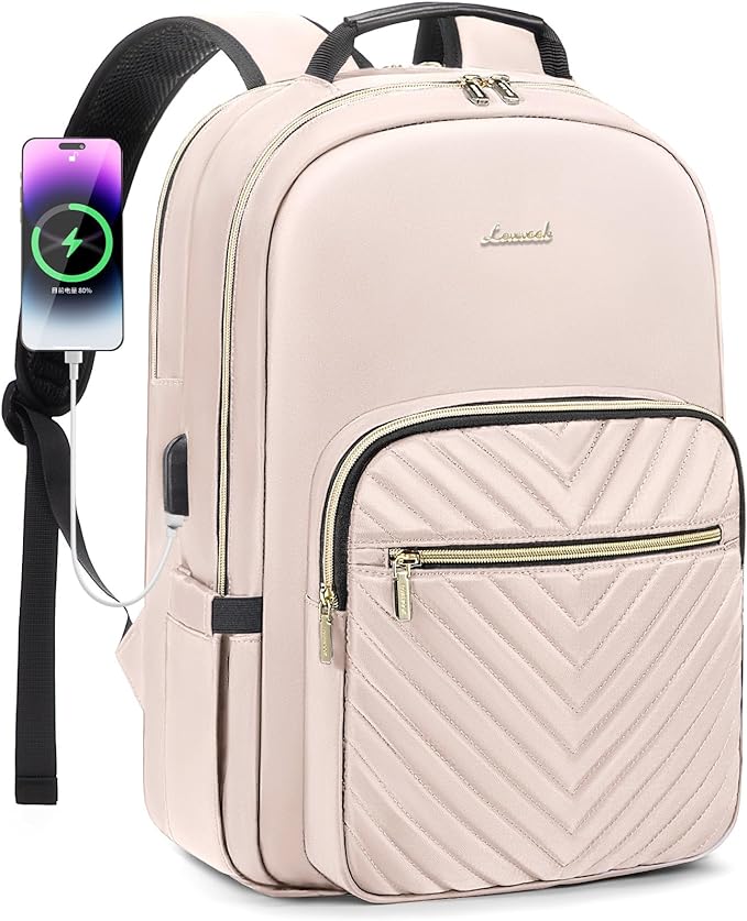 LOVEVOOK Laptop Backpack for Women 17.3 inch,Cute Womens Travel Backpack Purse,Professional Laptop Computer Bag,Waterproof Work Business College Teacher Bags Carry on Backpack with USB Port,Nude