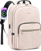 LOVEVOOK Laptop Backpack for Women 15.6 inch,Cute Womens Travel Purse,Professional Computer Bag,Waterproof Work Business College Teacher Bags Carry on with USB Port,Nude