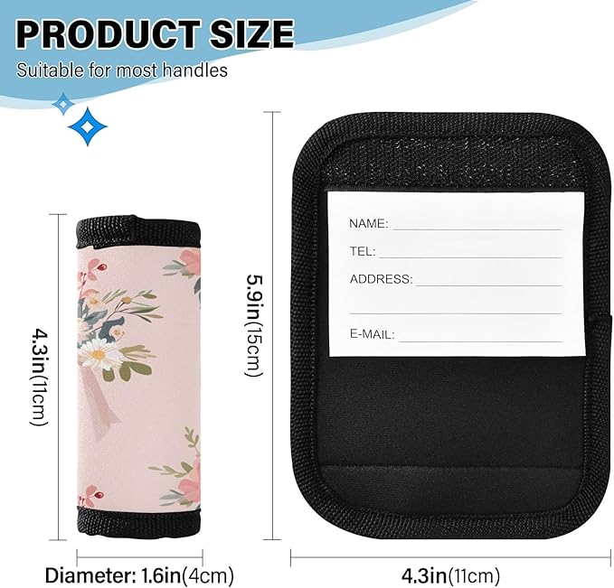 Pink Flowers Bouquet Luggage Handle Wrap for Suitcase Luggage Tags Handle Covers Identifiers Soft Decorations Travel Accessories 2 Pack