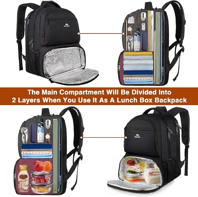 MATEIN Lunch Backpack for Men, 18 Inch Large Insulated Backpack Cooler with Lunch Compartment, Water Resistant Laptop Back pack with Lunch Box Bag for Work Travel Business College Picnic