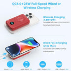 Pxwaxpy Magnetic Portable Charger 10800mAh,4-in-1 Power Bank with iWatch Charger, 25W PD Fast Charging USB C Battery Pack for Magsafe,iPhone 17/16/15/14/13/12 Series,Apple Watch (Red)