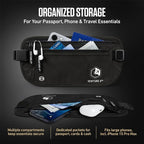 VENTURE 4TH Money Belt for Travel – Slim Hidden Under-Clothes RFID Blocking Anti-Theft Passport Holder & Travel Wallet Pouch for Men & Women to Protect Cash, Cards & Documents (Pure Black)