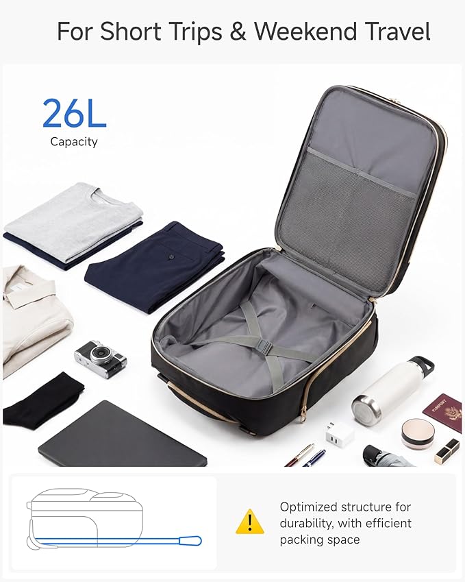 LUGGEX Underseat Carry On Luggage with Wheels, Stylish Lightweight Under Seat Luggage, Soft Sided Personal Item Suitcase for Short Trip (Chestnut Black, 16 Inch)