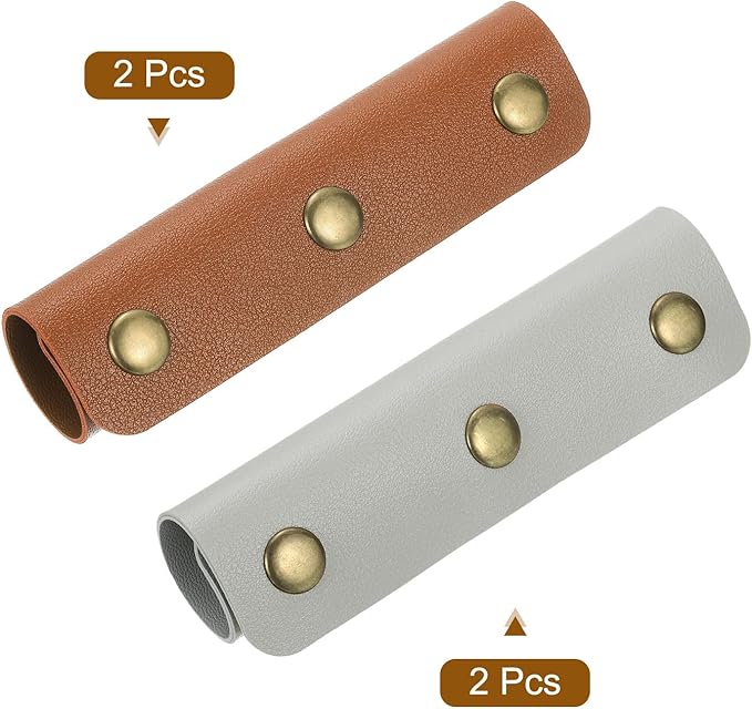 uxcell 4Pcs Handbag Handle Cover, PU Leather Luggage Handle Wraps, Luggage Grip Protector for Purse Tote Bag Suitcase, Light Brown/Light Gray