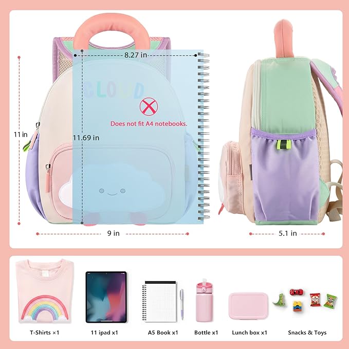 GAGAKU Toddler Backpack for 2-4 years with Whistle & Reflective Strip, Purple Pink Cloud Girls Backpack Splash-proof Water Design Lightweight School Preschool Bookbag