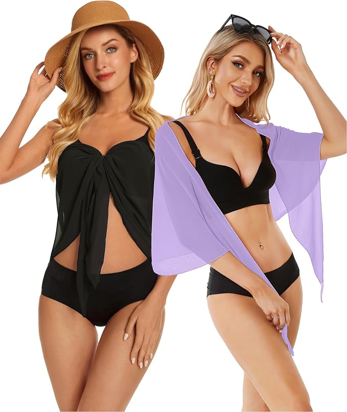 CHICGAL 2 Pieces Women Beach Sarong Bathing Suit Wrap Skirt Sheer Bikini Swimsuit Cover Ups for Swimwear