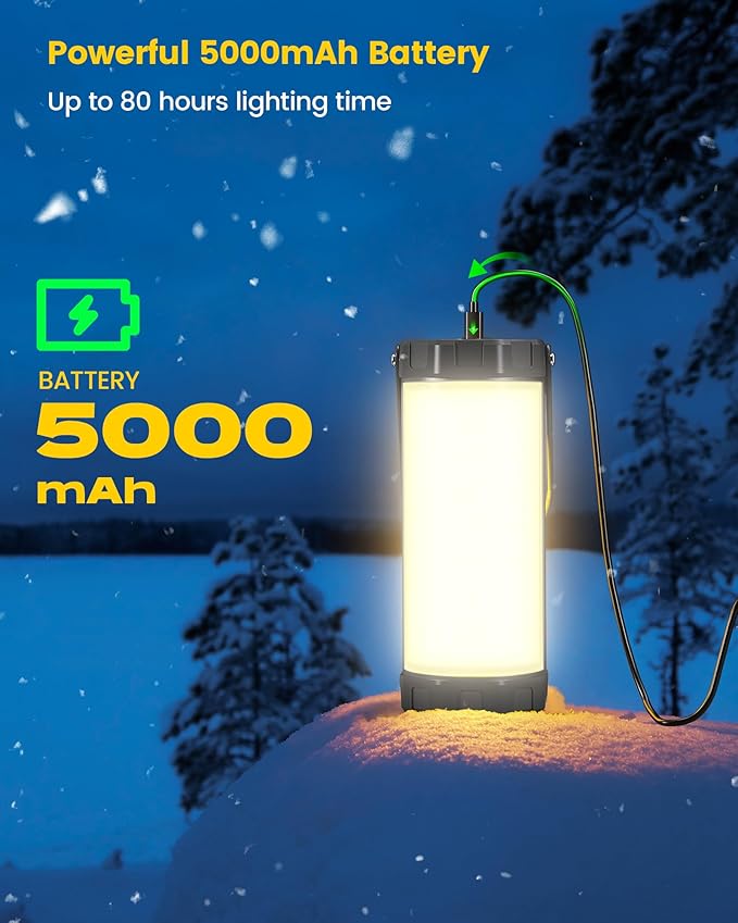 Glocusent 106 LED Camping Lights, Up to 80Hrs, 5000mAh Camping Lantern Rechargeable with 5 Brightness 3 Modes & SOS, IP68 Waterproof, Max 1200LM, Lanterns for Power Outages Hiking Emergency Hurricane