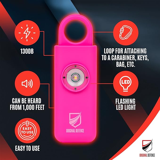 Original Defense® Siren Self-Defense Alarm - 130 dB Keychain Alarm with LED Strobe Light for Women, Children, and Elderly - Police Recommended - (Magenta, 1 Count)