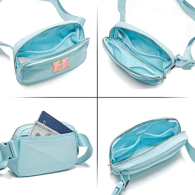 Gitus Gifts for 7 8 9 10 11 Year Old Girls Belt Bag Fanny Pack Crossbody Bags with Initial Letter Patch Birthday Gifts for Daughter Sister Friends Teen girls (Icing Blue-H)