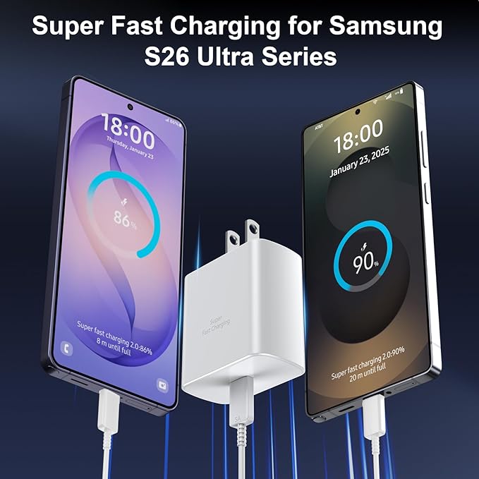 45W USB C Super Fast Charger Type C Charger Fast Charging Android Phone Charger Block with 6.6FT Type C Charging Cable for Samsung Galaxy S26 Ultra/S26/S26+/S25/S25 Ultra/S25+/S24 Ultra/S23 Ultra/S22