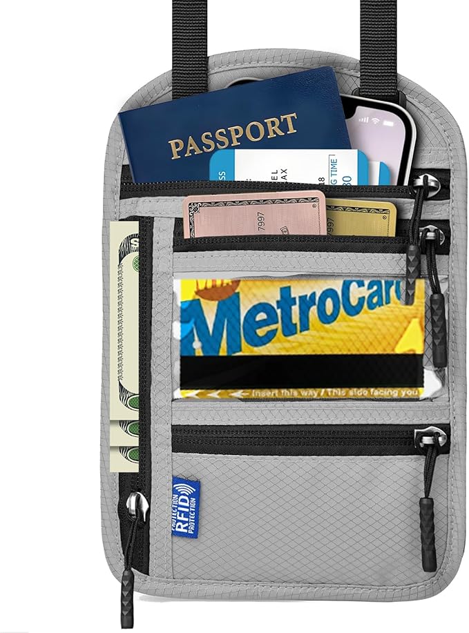Neck Wallet with RFID Blocking - Hidden Travel Passport Holder Pouch | Concealed Under Clothing, Anti-Theft Security | Adjustable & Lightweight for Vacation, Airports