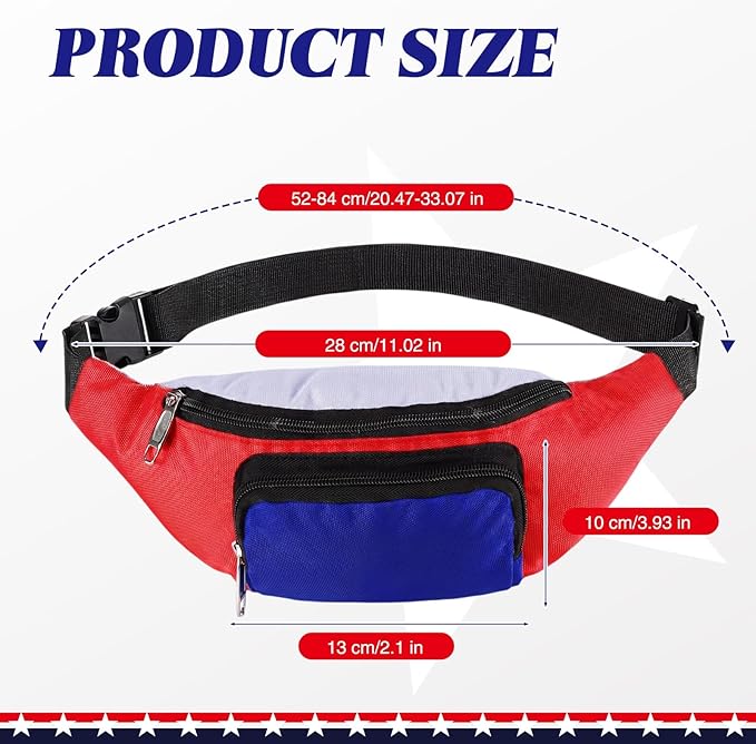 Abbylike 6 Pcs 4th of July Neon Fanny Packs 250th Anniversary Adjustable Waist Bags Patriotic Style Party Outfit Accessories for Women Men Travelling Outdoors Cycling Independence Day