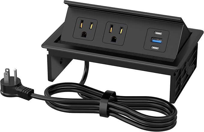 Table Power Outlet Hub PD20W USB-C Fast Charging Station, Recessed Outlet with 2AC Outlets and USB Ports for Conference Room Kitchen Countertop, Black