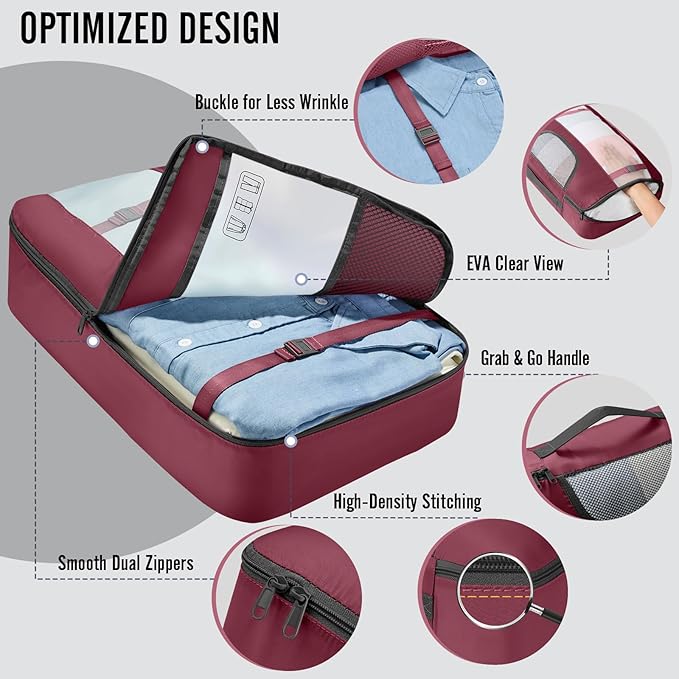 Veken 10 Set Packing Cubes for Travel Essential, Suitcase Organizer Bags in 4 Sizes, Carry-On Luggage Accessories with Large Laundry & Hanging Toiletry Bag, Must-Have for Airplane, Road Trip & Camping