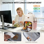 LOVEVOOK Lunch Backpack with Lunch Compartment,17 Inch Laptop Work Travel Insulated Cooler Backpack, Waterproof College Teacher Lunch Bag Box with Tumbler Holder,Gifts for Men Women,Beige-Pink-Brown