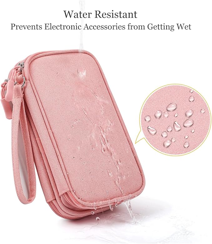CAAORDKSO Electronics Accessories Organizer Pouch Bag, Electronic Organizer Travel Case, Tech Pouch, Travel Essentials for Women, Cable, Cord, Phone, Charger, Power Bank, Earphone (Light Pink, Large)