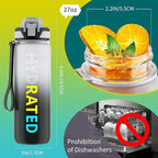 QLUR Water Bottle with Straw, 27oz Motivational Water Bottles with Time Marker to Drink, Tritan BPA Free, 750ml Sports Water Bottle with Carry Strap LeakProof for School Fitness Outdoor (1Pack)