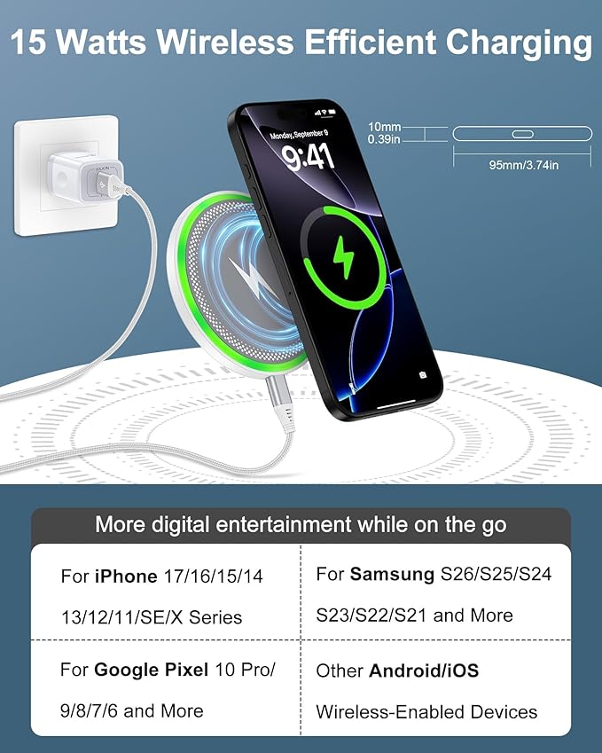 Pixel 10a 10 Pro XL Wireless Charger Android Fast Charging for Google Pixel 10 9a 9 Pro XL 8 8a 7, 2Pack 15w Wireless Charging Pad Cargador Inalmbrico para Samsung for Galaxy iPhone 17e 17 16Pro Max