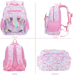 RHCPFOVR Kids Backpack for Girls - Unicorn Girls Backpack Ages 5-8, 15 Inch School Bookbag for Kindergarten Elementary School 1st 2nd Grade
