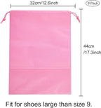 6 Pcs Travel Shoe Bags, ULIFEMALL Large Non-Woven Drawstring Shoes Storage Bag with Transparent Slot Clear Window Portable Waterproof Dustproof Shoes Pouch Packing Organizer for Men Women, Pink