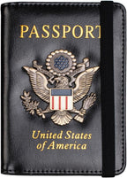 TOURSUIT RFID Blocking Passport Holder for Women Men, Leather Passport Travel Wallet with 3D Metal Badge, Travel Document Holder Cover Accessories (Black)