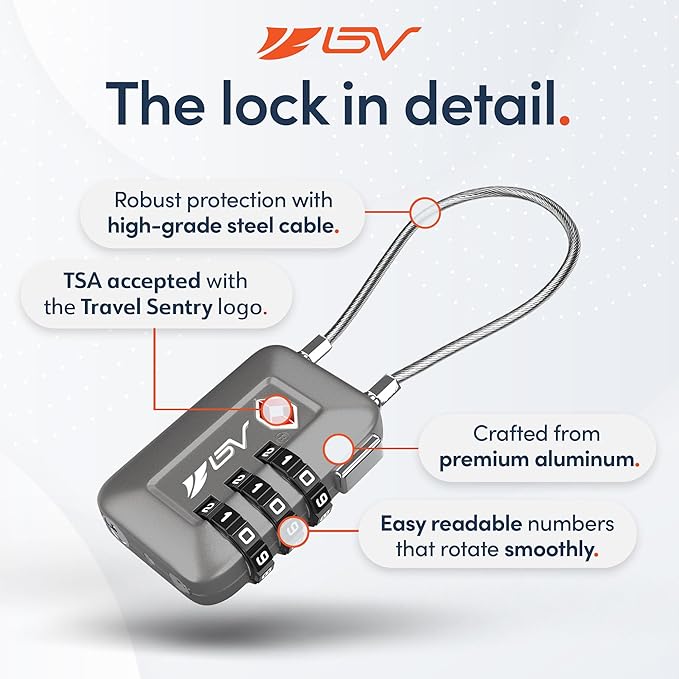 TSA Accepted Luggage Travel Lock, Set-Your-Own Combination Lock for School Gym Locker, Luggage Suitcase Baggage Locks, Filing Cabinets, Toolbox, Case (Slate Gray, 1 Pack)