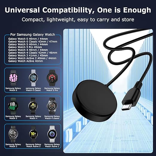 USB C Samsung Watch Charger Fast Charging for Samsung Galaxy Watch 8/8 Classic/7/6 Classic/6/5 Pro/5/4/4 Classic/3/Active 2/Active 1, Magnetic Wireless Galaxy Charger Pad with 3FT Type C Cable Cord