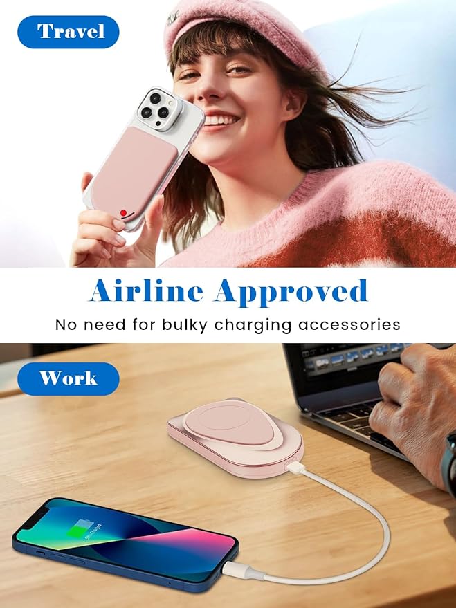 Magnetic Portable Charger, 10000mAh Wireless Portable Charger USB-C Cable, Compatible Battery,Pack Power Bank for iPhone 17/16/15/14/13/12 Series,Samsung (Pink)