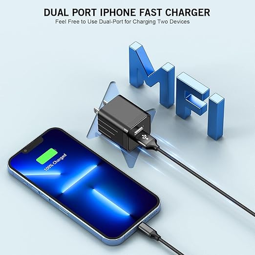 iPhone Fast Charger,2Pack 10FT iPhone Charge 2.1A Dual Port USB Wall Charger Block Plug Adapter with Long Fast Charging Lightning Braided Cable Cord for iPhone 14 13 12 11 Pro Max XS XR 8 7 Plus iPad
