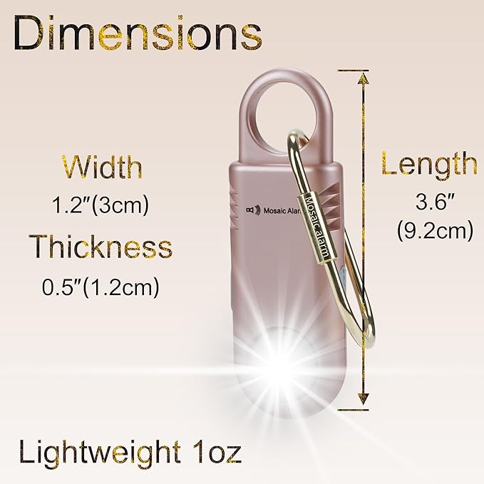 135dB Rechargeable Personal Safety Alarm Built-in Ultra-Bright Flashlight Non Slip Grip Keychain Emergency SOS Siren for Women, Students, Night Runner. Loud Sound Hiking Bear Alerts Hook. Rose Gold