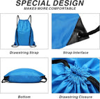 Drawstring Backpack Sports Water Resistant String Bag Sport Gym Sackpack for Women Men Large with Zipper, Neon Blue