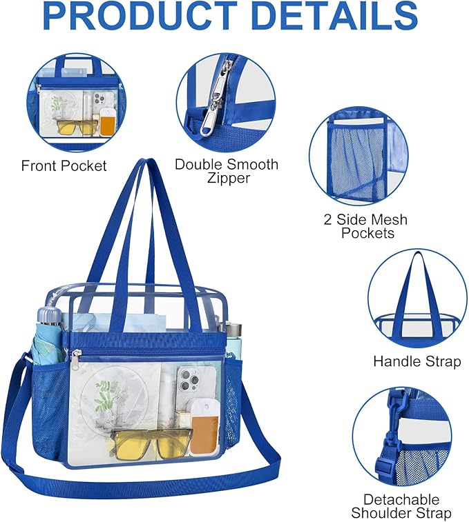 USPECLARE Clear Bag for Stadium Events,Transparent Bag for Work Sports Games Concerts Travel Gym