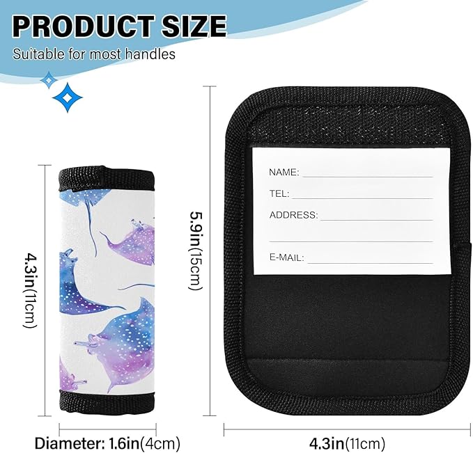 Manta Ray Watercolor Luggage Handle Wrap for Suitcase Luggage Tags Handle Covers Identifiers Soft Decorations Travel Accessories 2 Pack