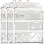 Clear Garment Bags for Dance Costumes 3-Pack, Short-Size, Side Zipper Entry, Storage Pockets for Shoes & Accessories, Size 24”x18”, Dream Duffel