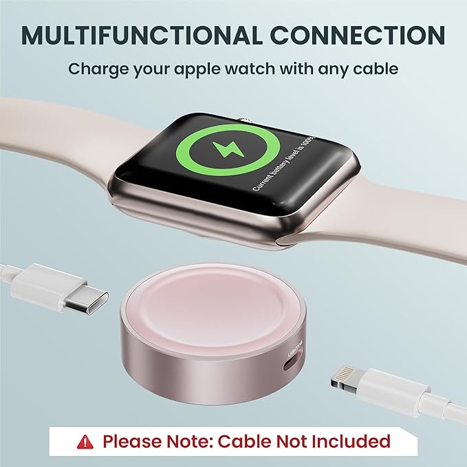 Ruxely Magnetic Charger 5W for Apple Watch,Portable Wireless Fast iWatch Charger Adapter with USB C & iPhone Power Port,Short Apple Watch Charging Cable for iWatch Series 11 10 9 8,Ultra 3,42/46/44mm