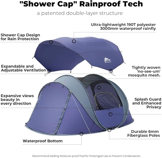 4/6 Person Easy Pop Up Tent,Camping Tent with Skylight and Rainfly,Waterproof,Quick Setup-Instant Tents for Camping Outdoor