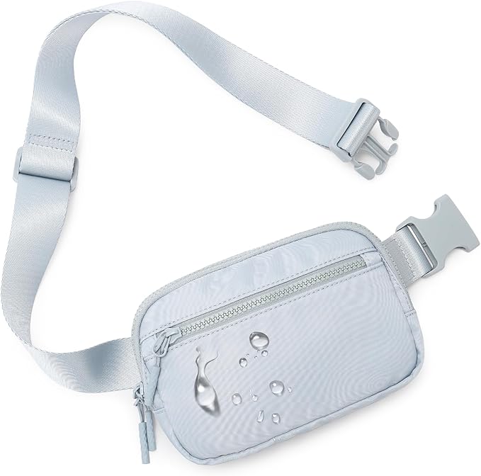 WESTBRONCO Fanny Packs for Women Men, Belt Bag with 4 Zipper Pockets, Fashion Waist Packs, Lightweight Crossbody Bags with Adjustable Strap for Workout/Running/Hiking (Light Grey)